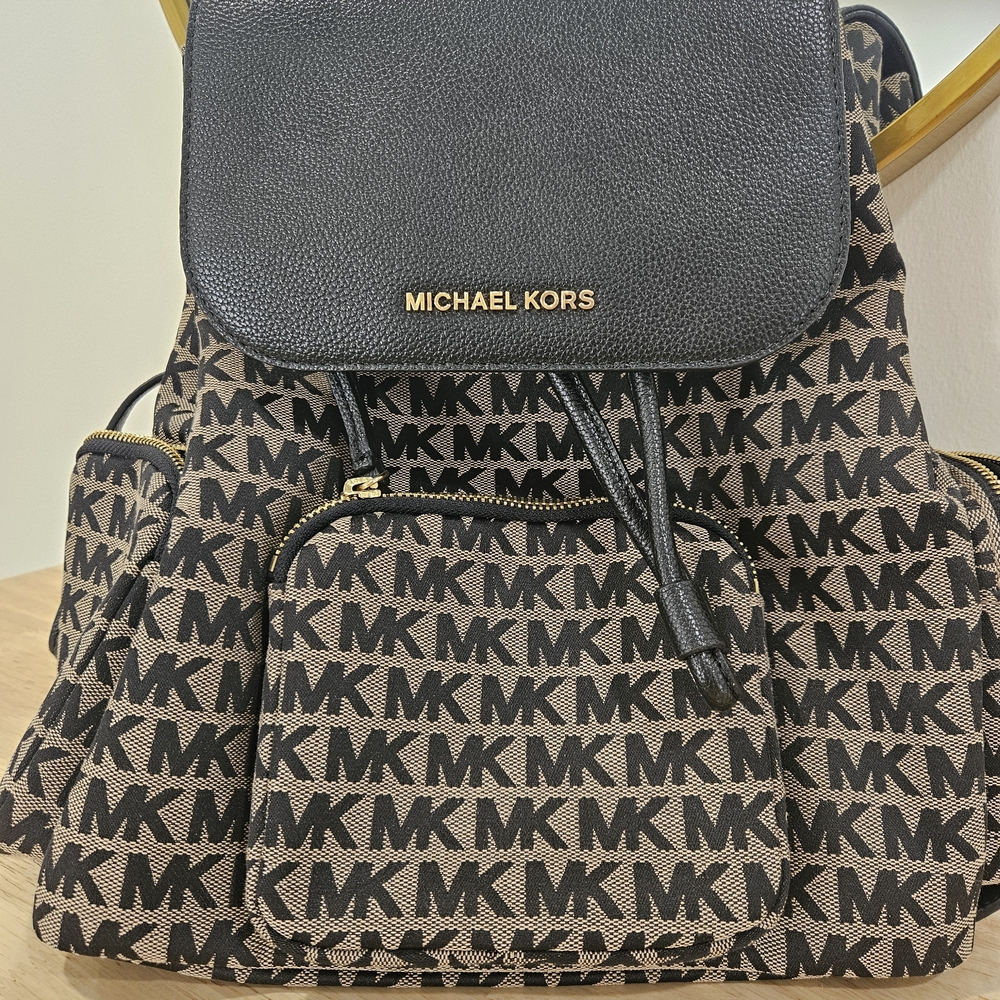 Michael Kors Black and Brown Monogram Backpack